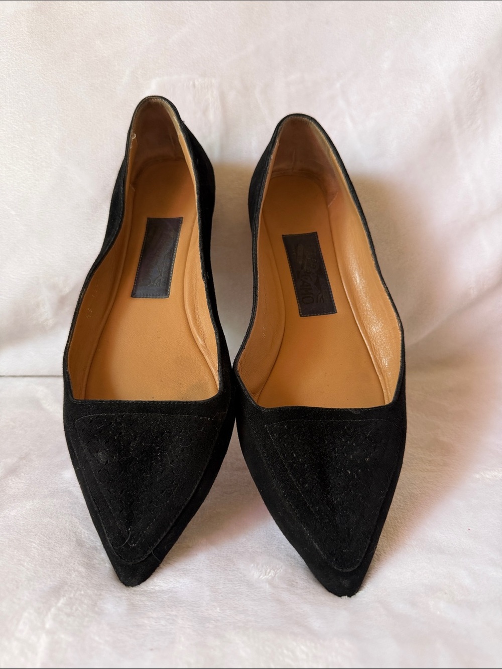Salvatore Ferragamo Black Pointed Suede Flats